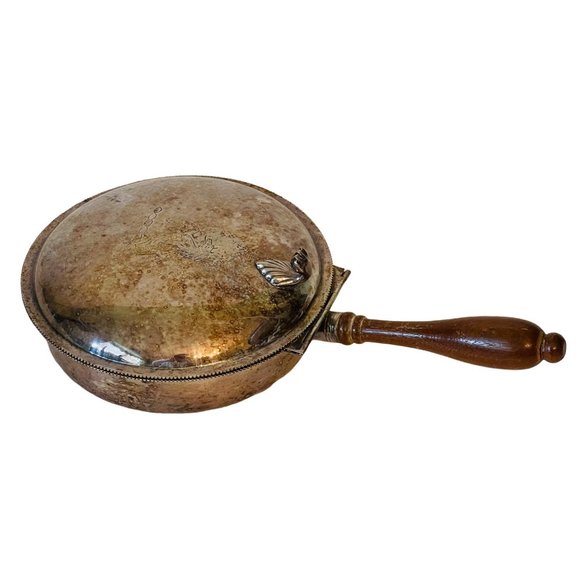 Vintage Silver Plate Silent Butler Pan with Engraved Lion Crest 10.25" x 2" - Picture 8 of 8